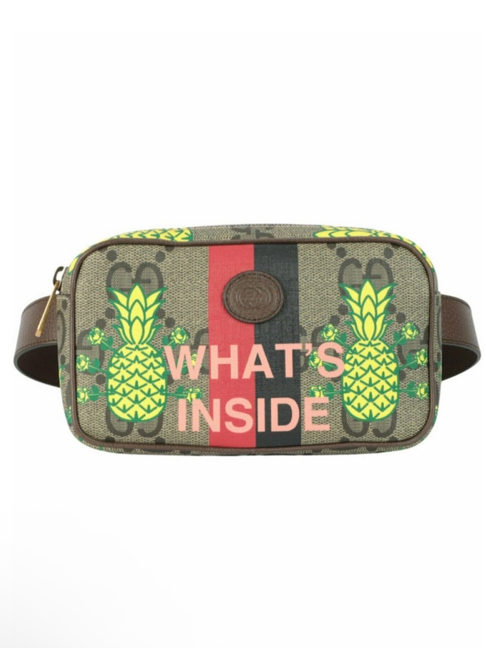 Gucci Brown Canvas 'What's Inside' Pineapple Print Crossbody Bag
